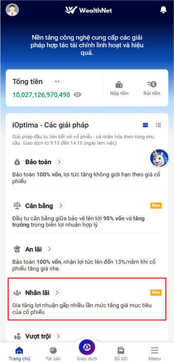 Bước 1 - Chọn iOptima Nhân Lãi trên TCInvest