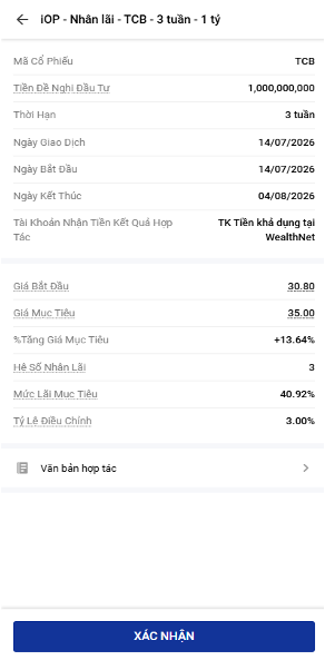 Bước 3 - Xác nhận giao dịch iOptima Nhân Lãi